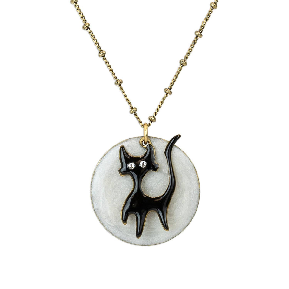 Wednesday Black Cat Crystal Pendant Necklace