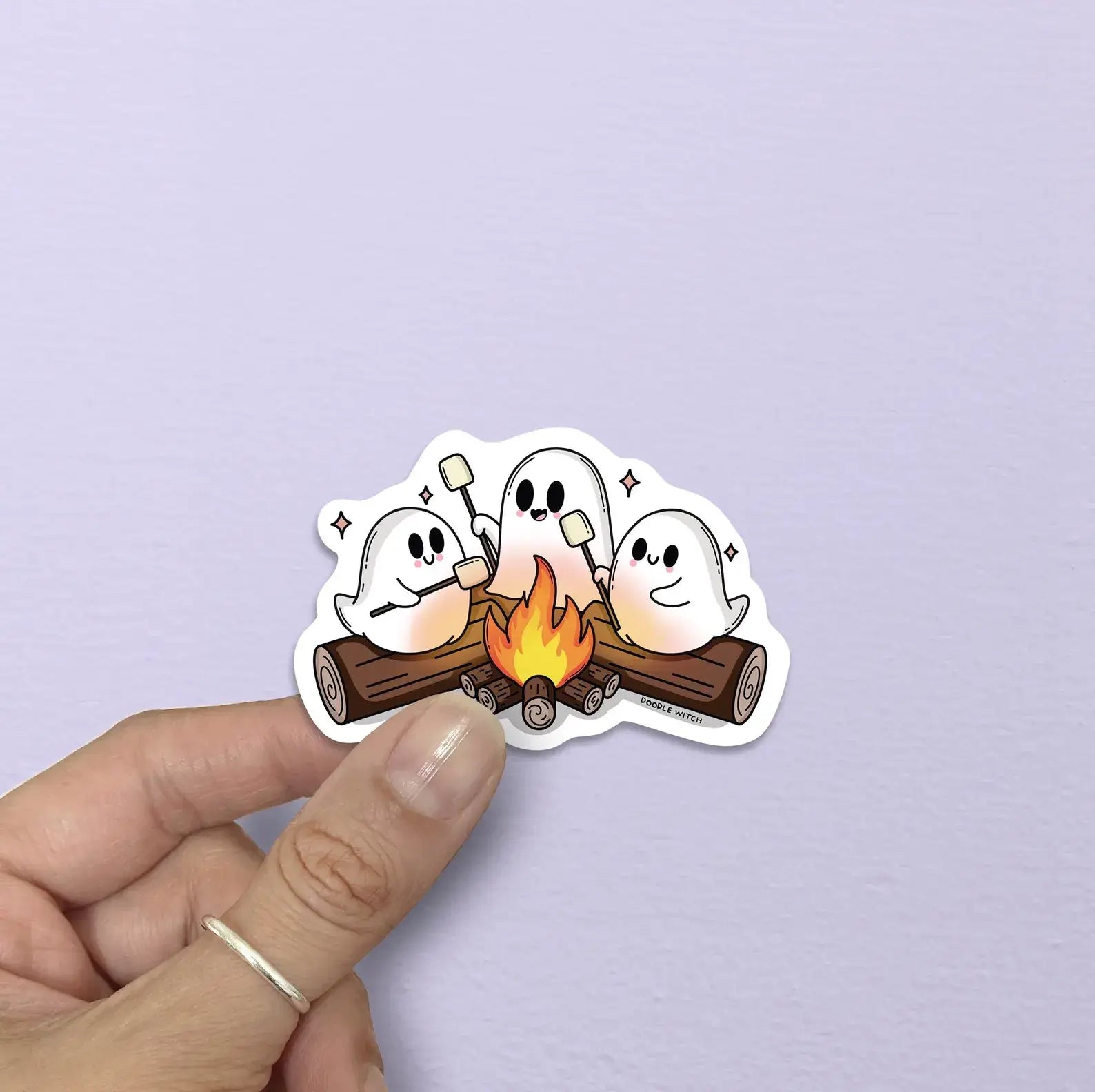 Ghost By The Fire Sticker, Roasting Marshmallows Sticker