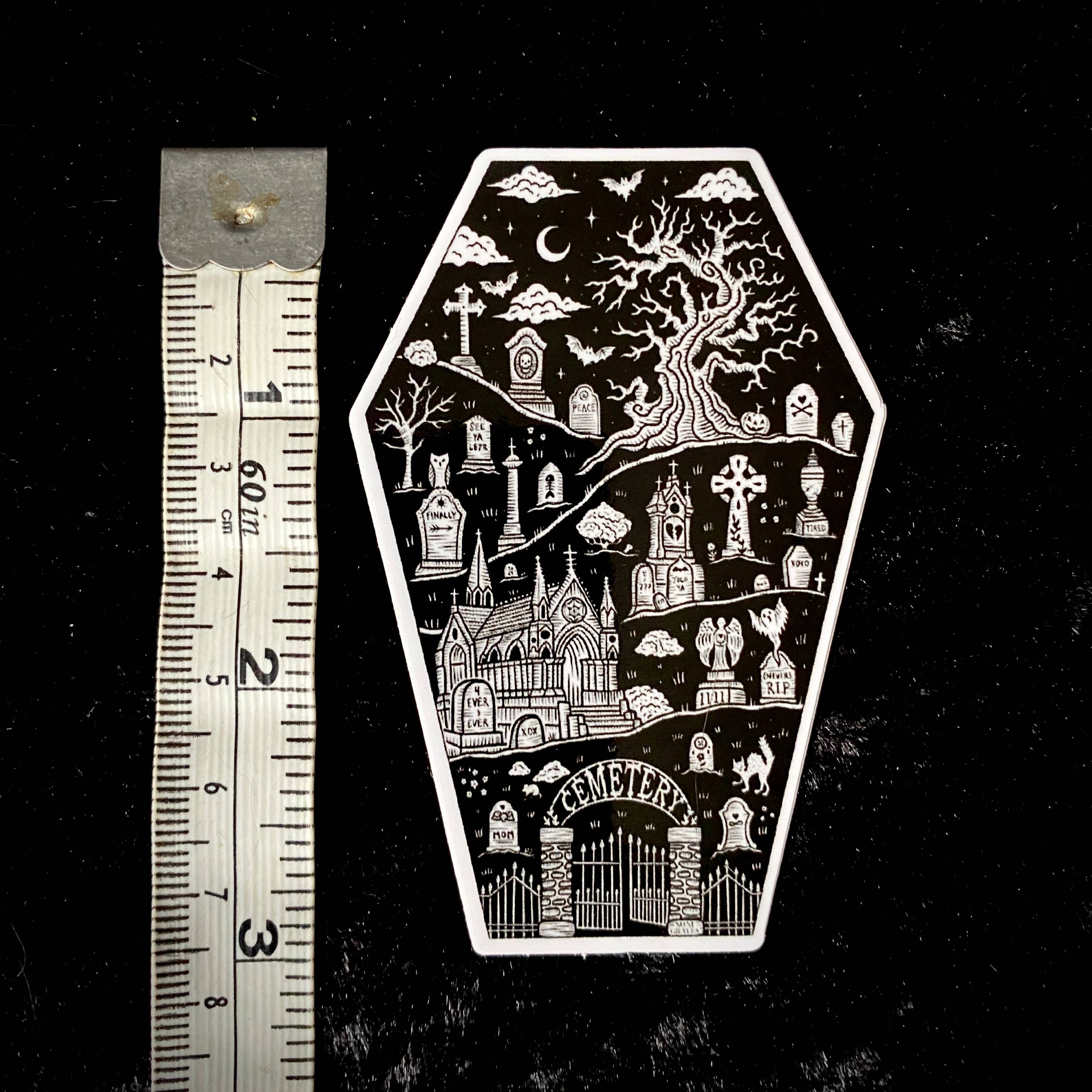 Cemetery Stroll Sticker: Waterproof, Spooky Whimsical Death