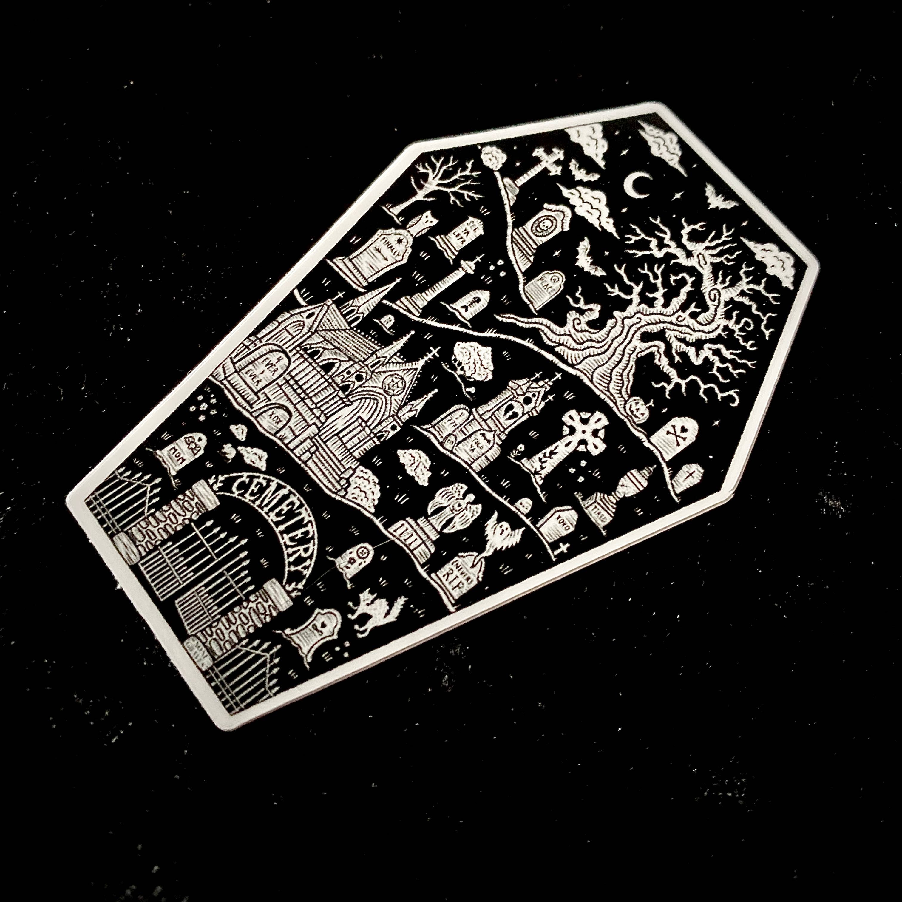 Cemetery Stroll Sticker: Waterproof, Spooky Whimsical Death