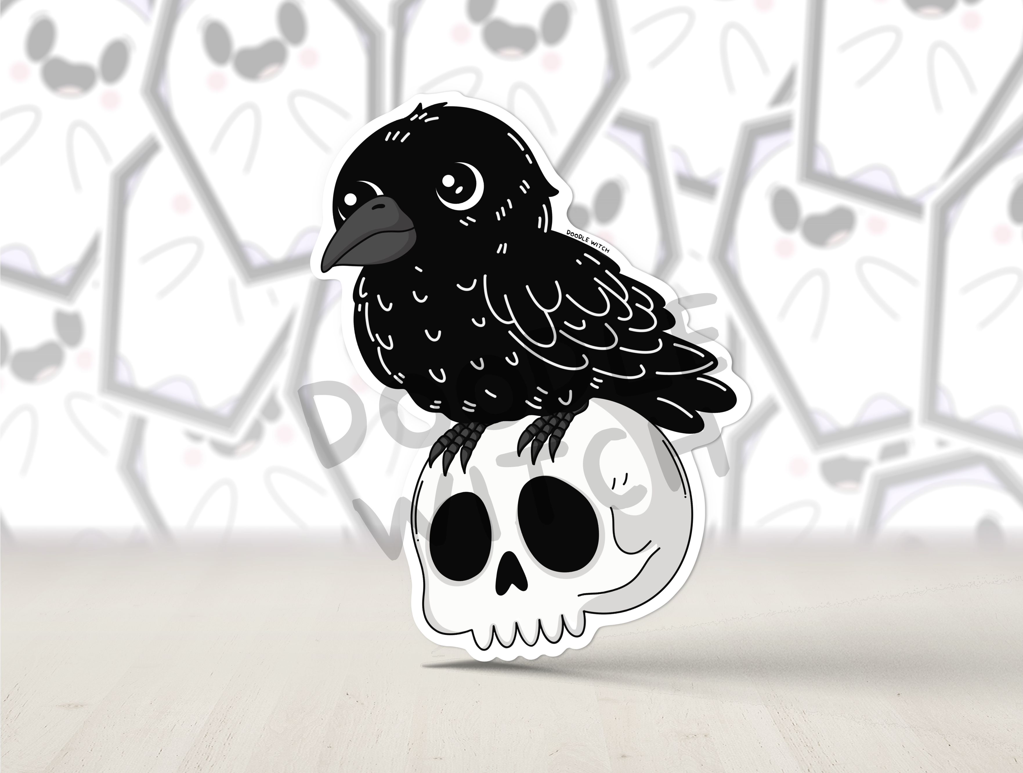 Crow Raven On Skull Goth Bird Sticker