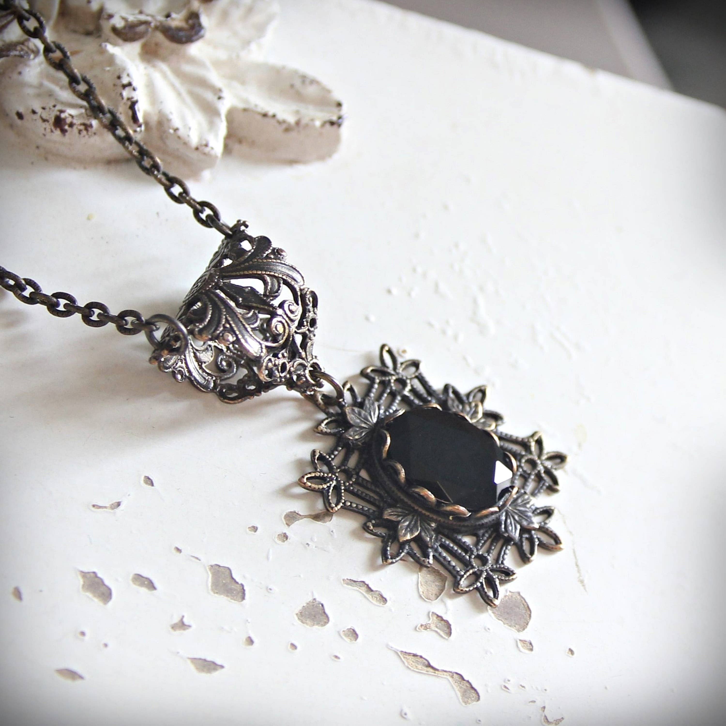 Victorian Filigree Faceted Black Onyx Necklace