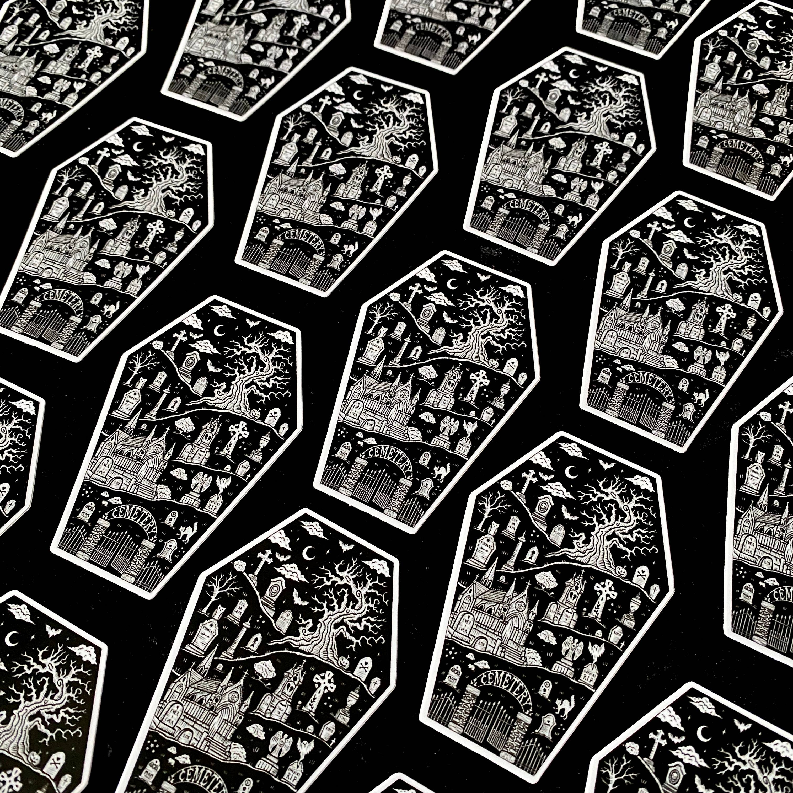 Cemetery Stroll Sticker: Waterproof, Spooky Whimsical Death