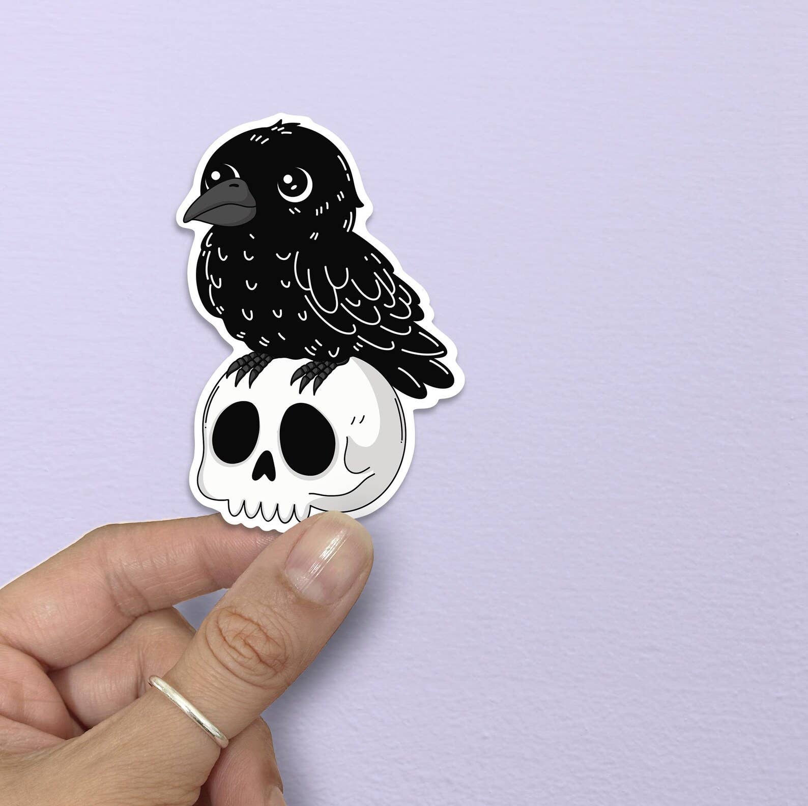 Crow Raven On Skull Goth Bird Sticker