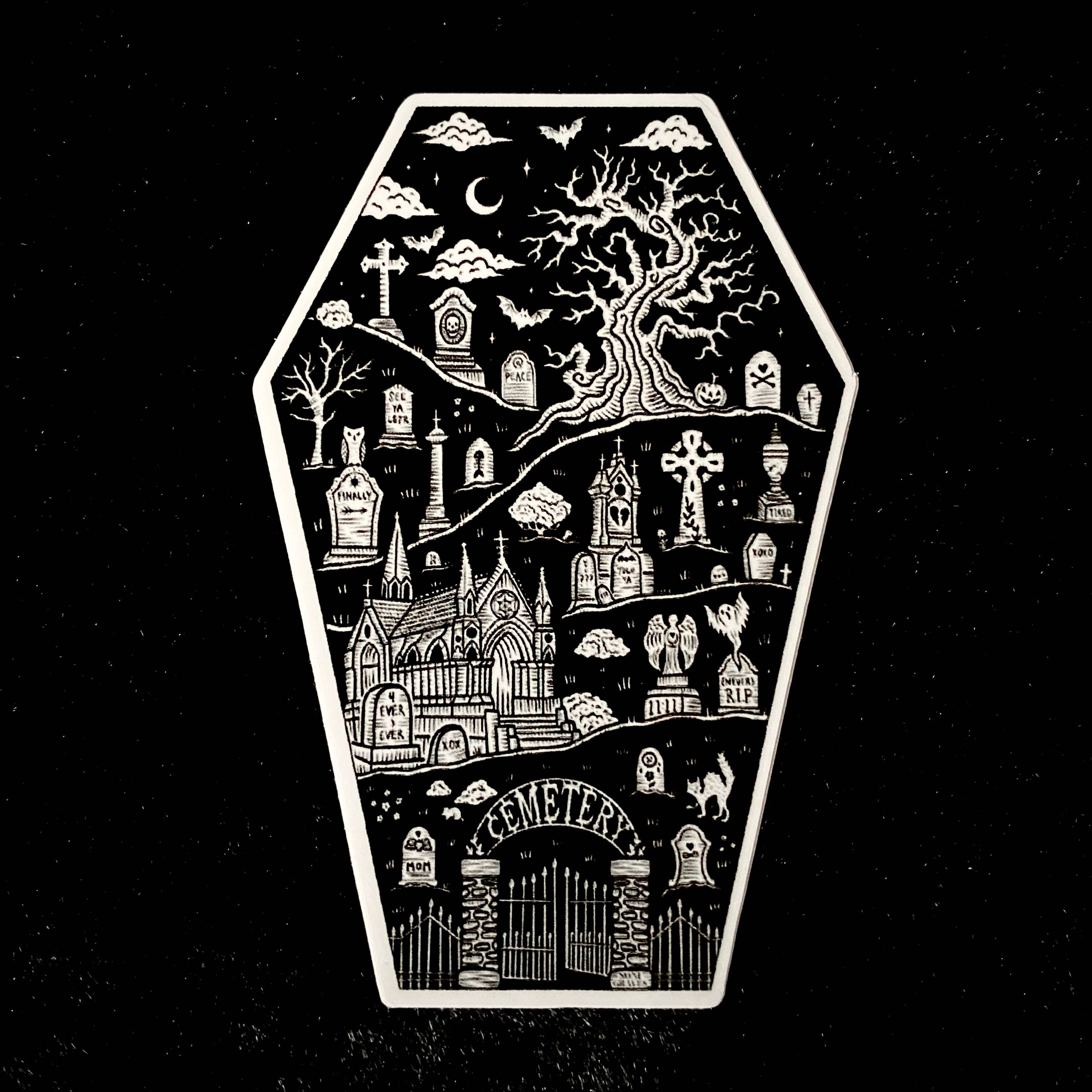 Cemetery Stroll Sticker: Waterproof, Spooky Whimsical Death