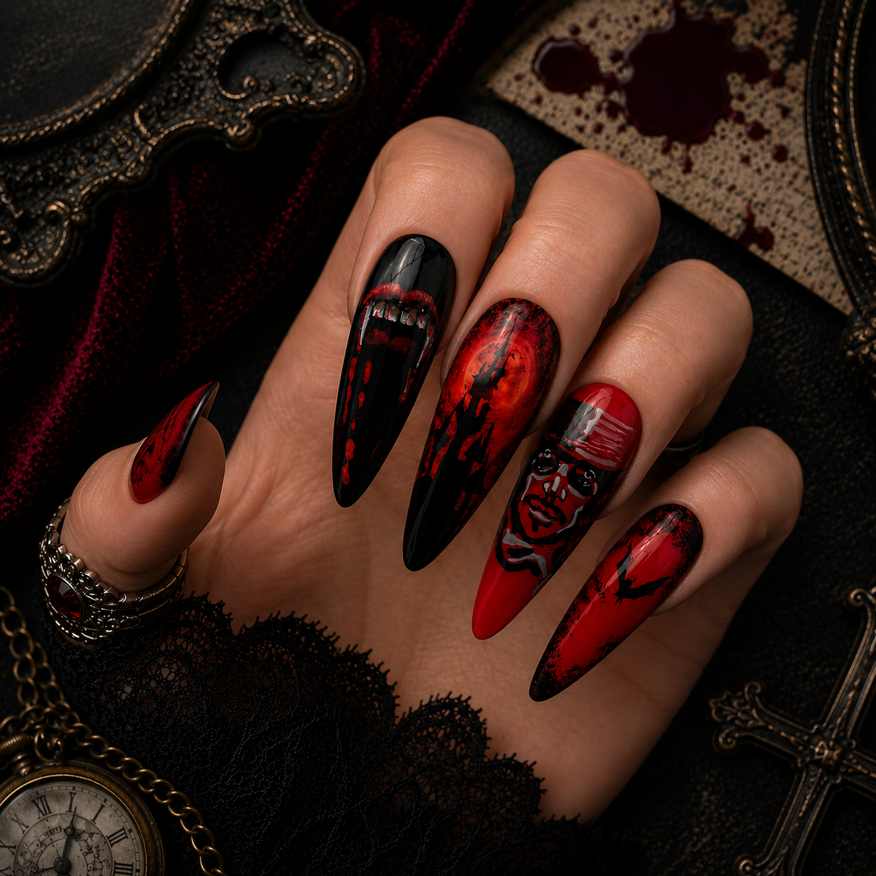 Dracula| Luxury Hand-Painted Gothic Press-On Nails