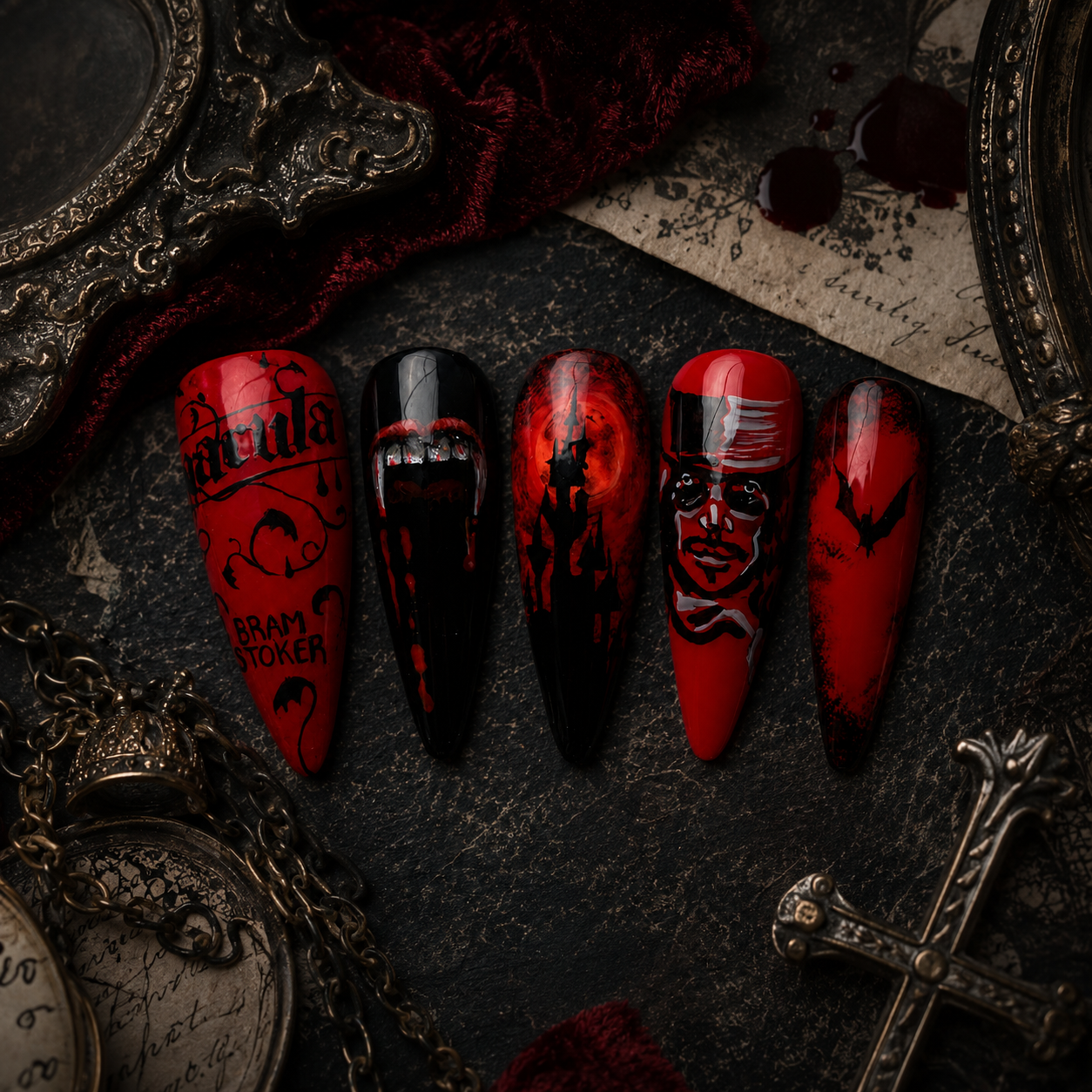 Dracula| Luxury Hand-Painted Gothic Press-On Nails