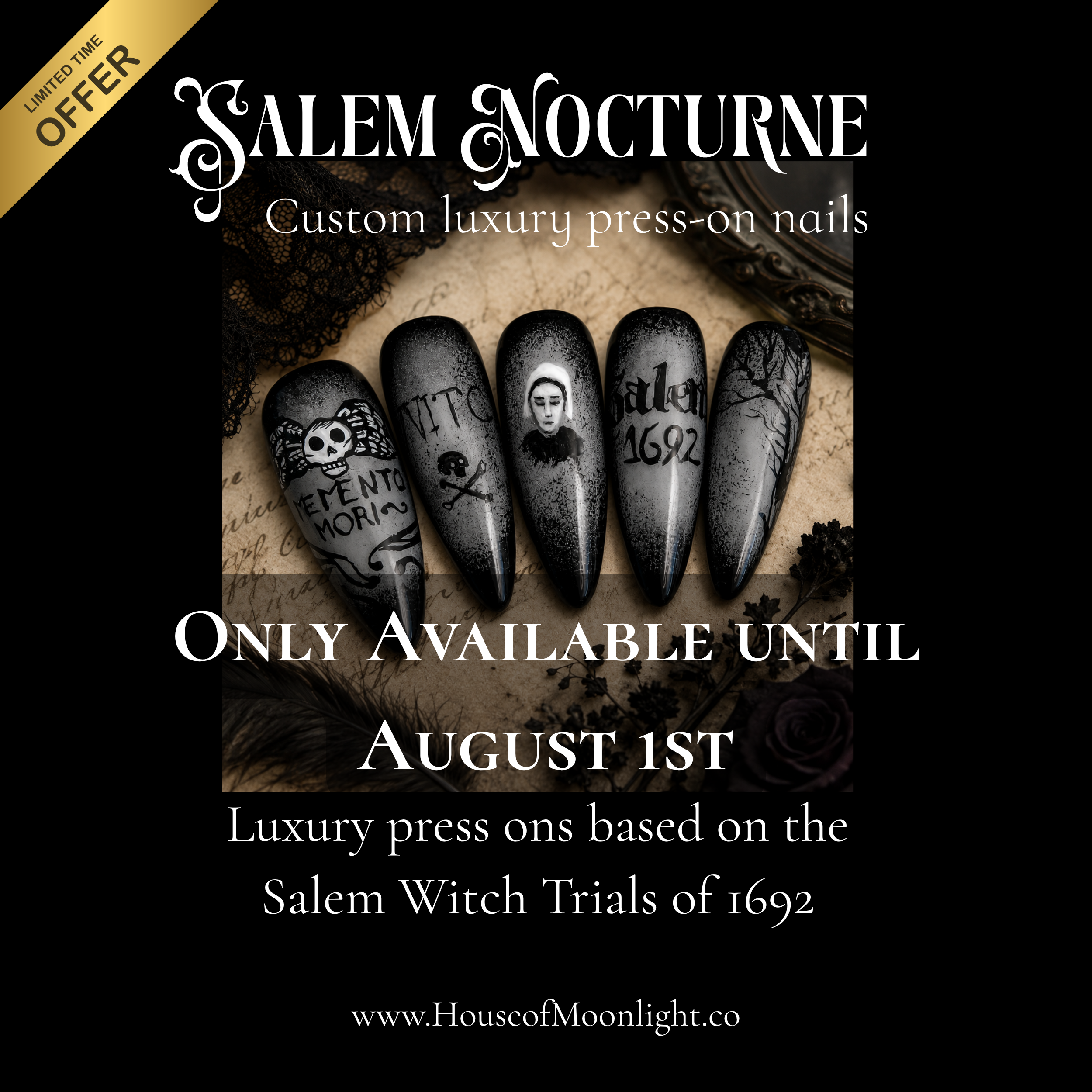 Salem Nocturne | Luxury Hand-Painted Gothic Press-On Nails