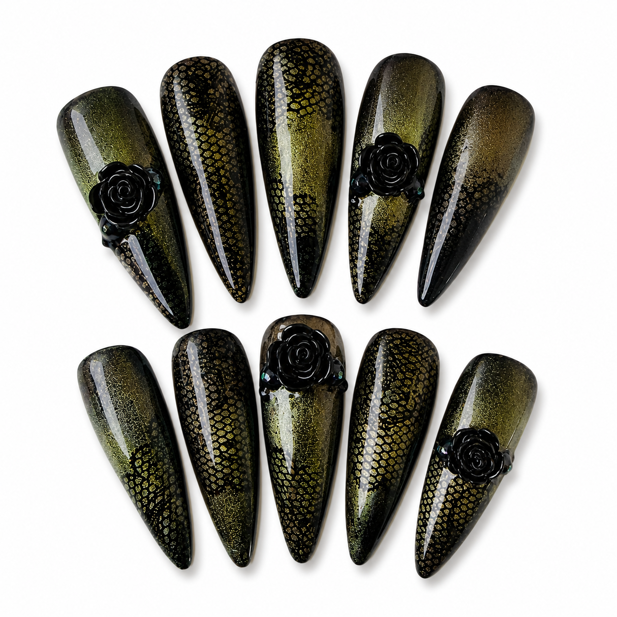 Black Rose Serpent | Luxury Handpainted Gothic Press-On Nails