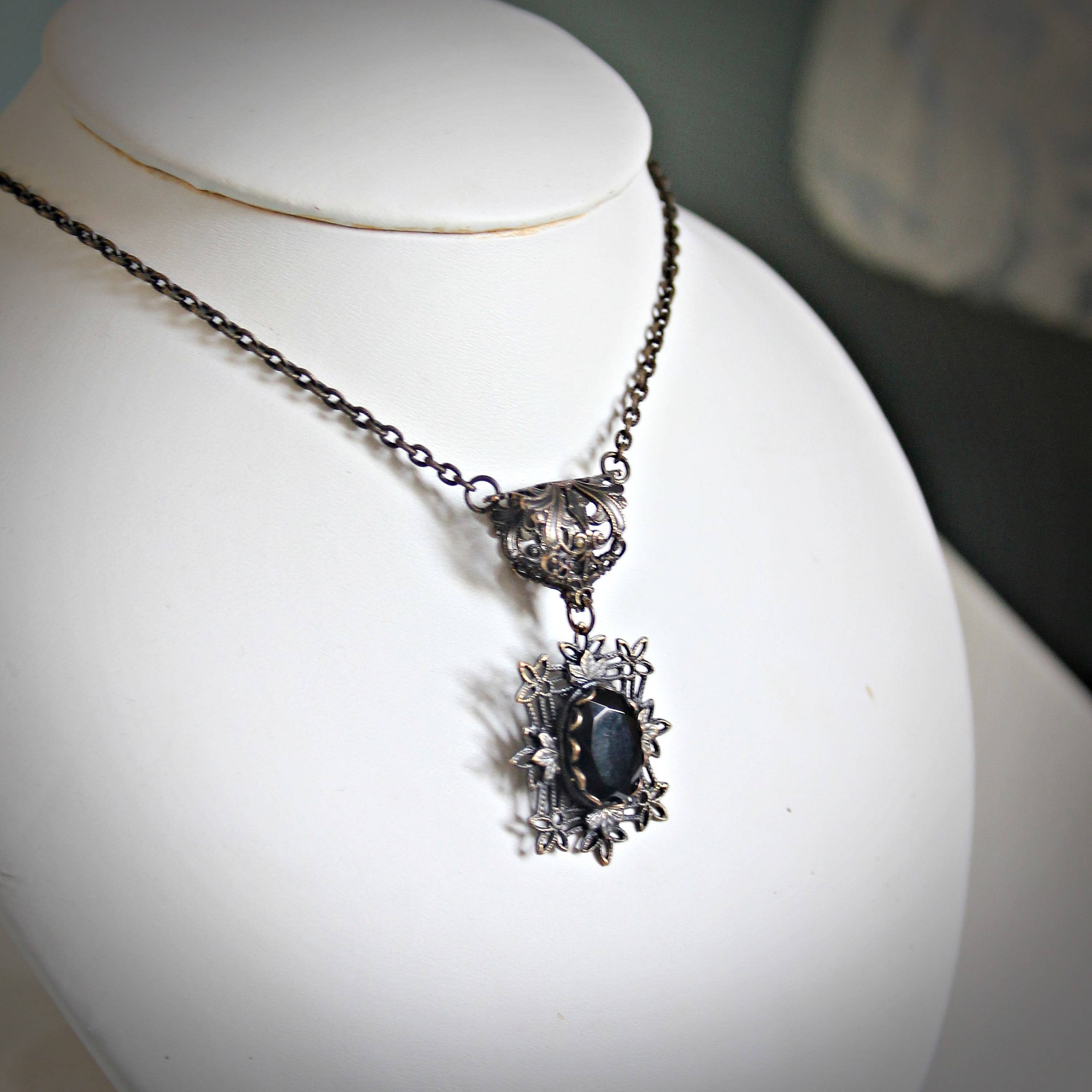 Victorian Filigree Faceted Black Onyx Necklace