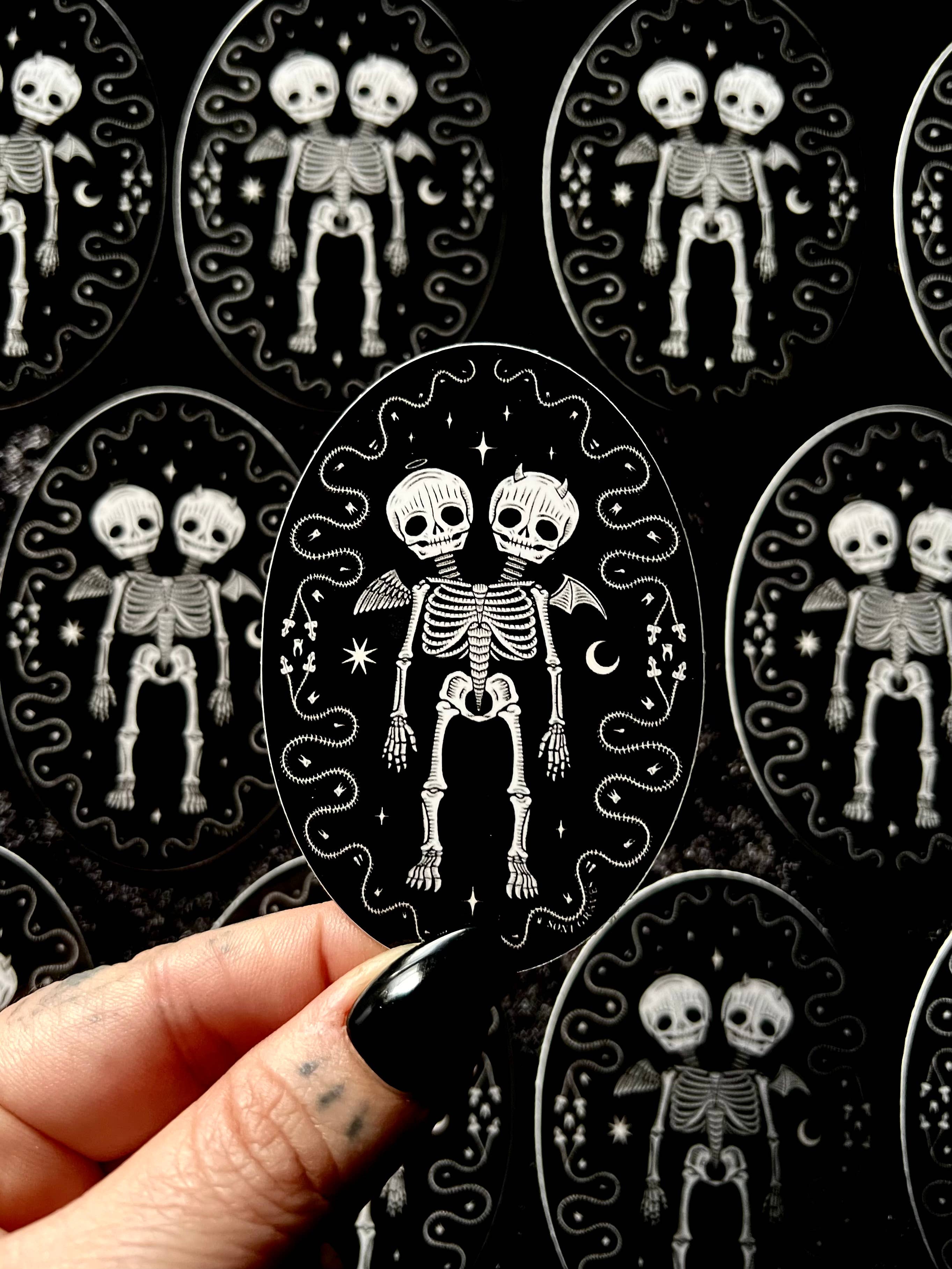 Oddities Skeleton Sticker: Waterproof, Spooky Whimsical Goth