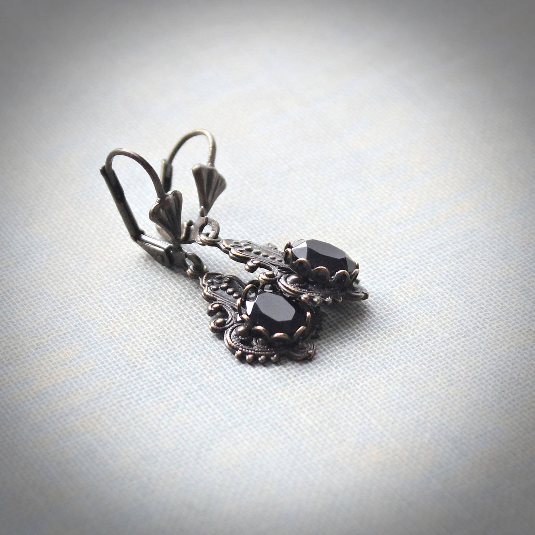 Small Faceted Black Onyx Victorian Drop Earrings