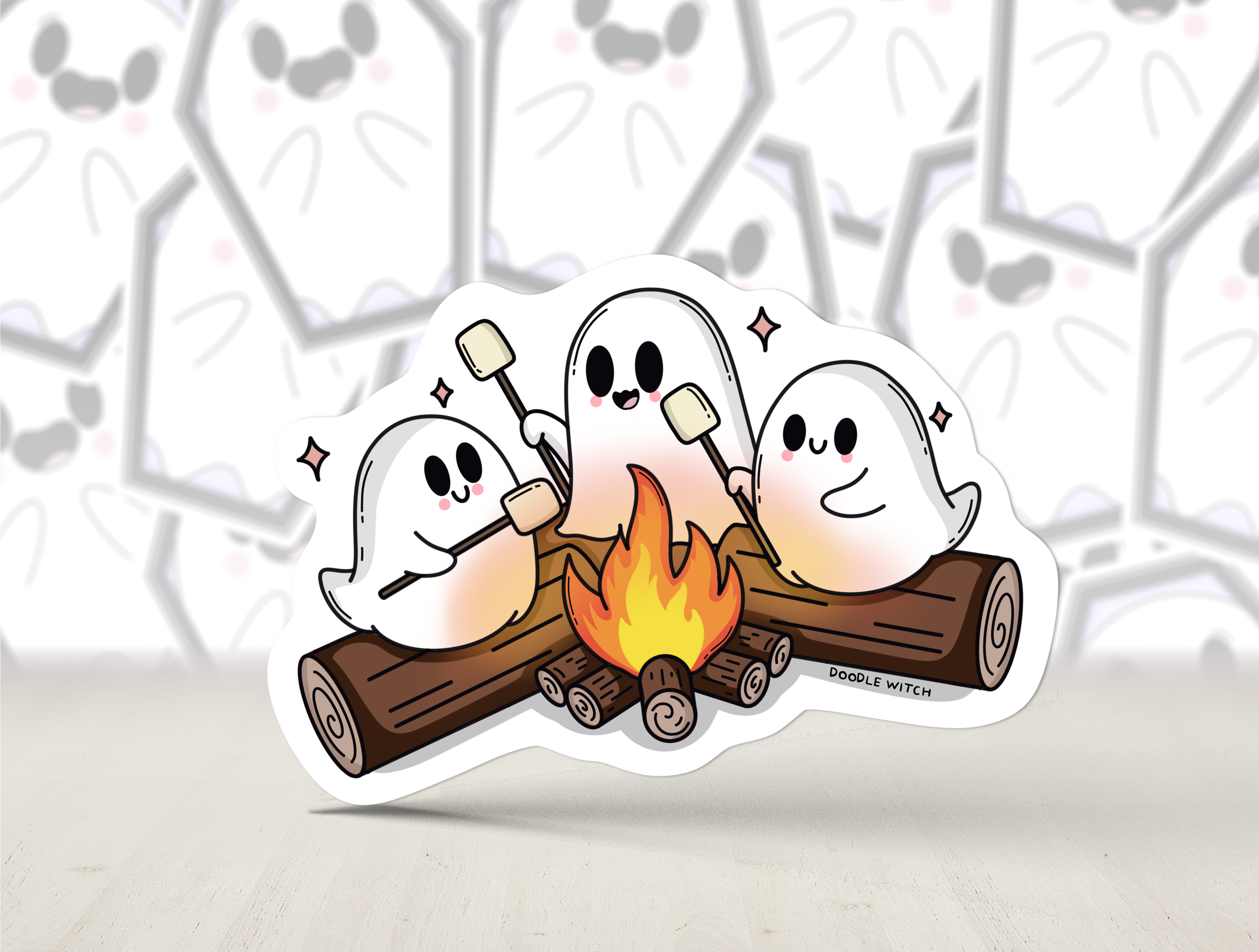 Ghost By The Fire Sticker, Roasting Marshmallows Sticker