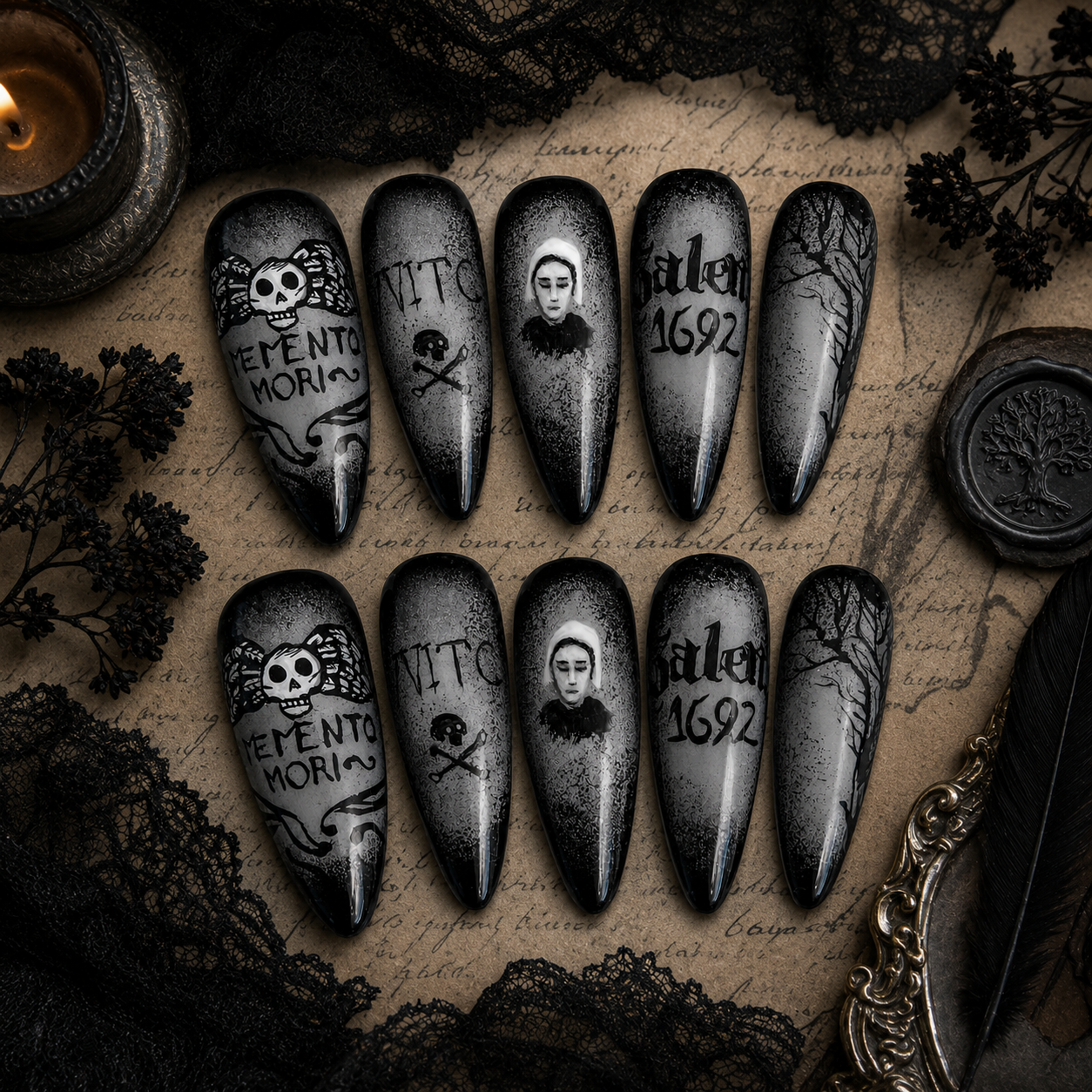 Salem Nocturne | Luxury Hand-Painted Gothic Press-On Nails