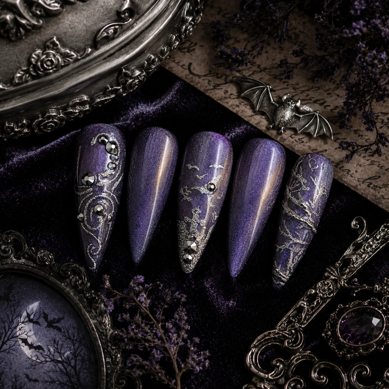 Twilight Flight | Luxury Hand-Painted Gothic Press-On Nails