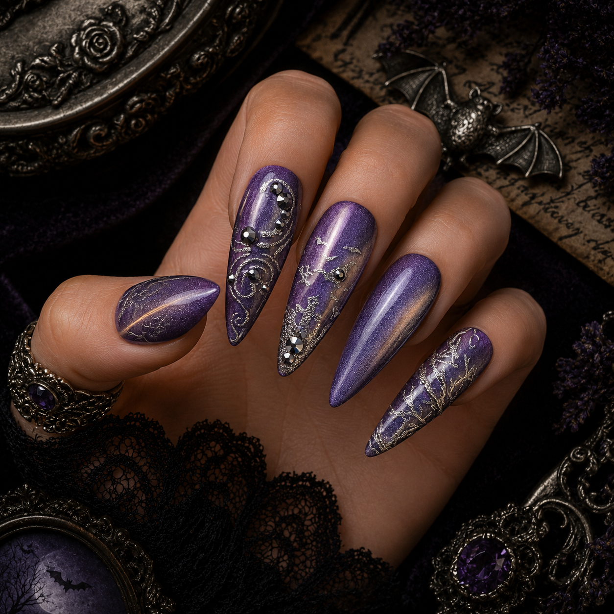 Twilight Flight | Luxury Hand-Painted Gothic Press-On Nails